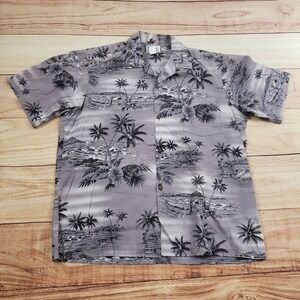 VINTAGE Hawaii‎ Shirt Mens Large Gray Black Outdoors Button Up Camp Adult 90s